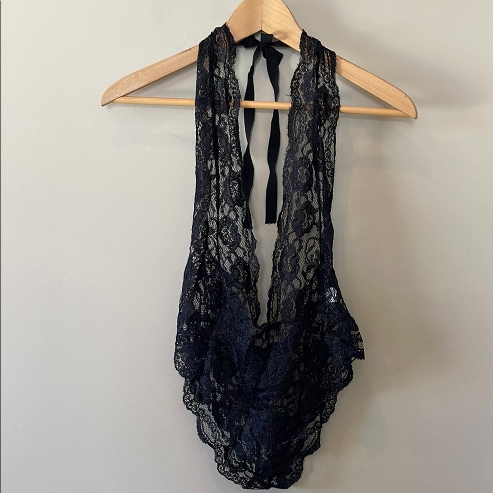NWOT Sheer Black Lace Chemise with Plunging Neckline